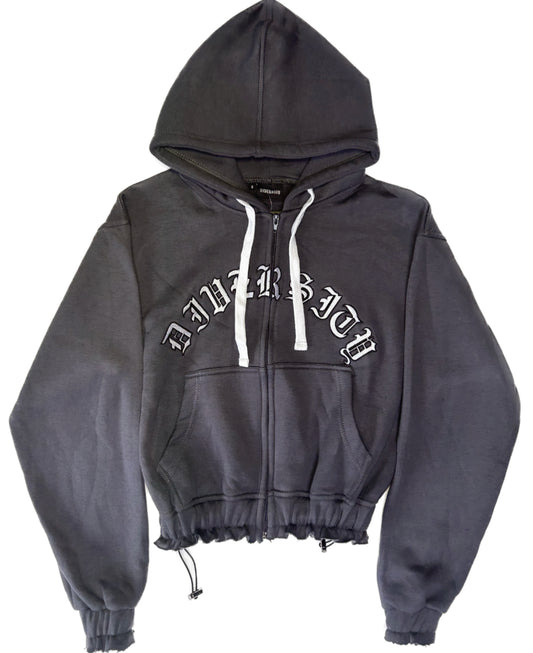 Cropped Zipper Hoodie Grey